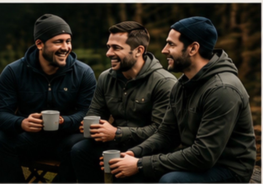 A group of men talking together outdoors
