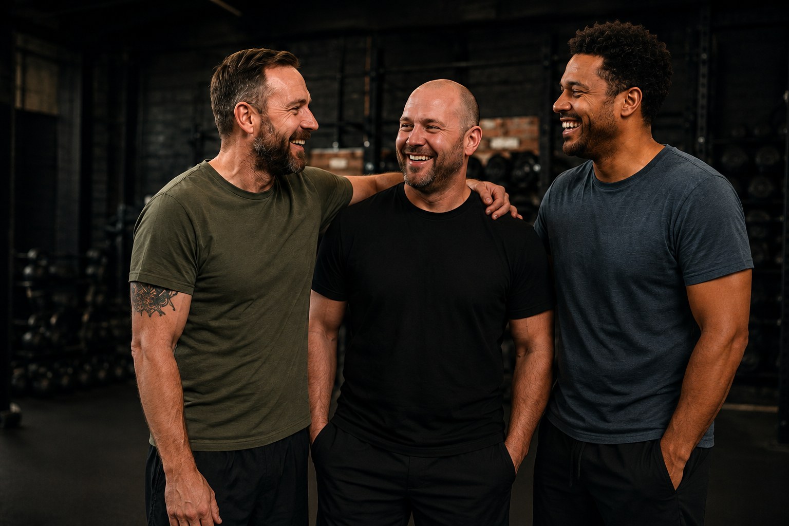 Three ordinary blokes supporting one another